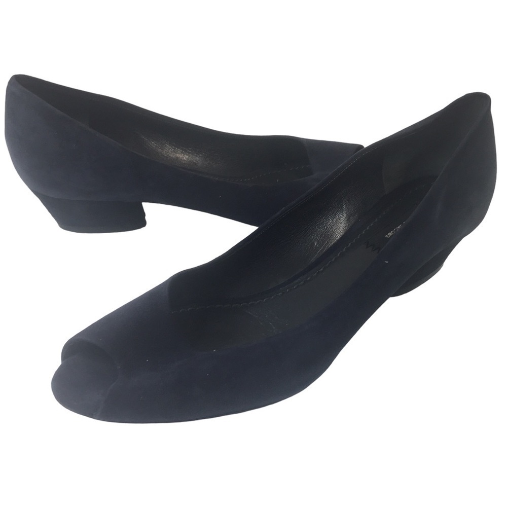 Marc Jacobs blue suede peep-toe pumps chunky low heel Size 37.5 / 7.5